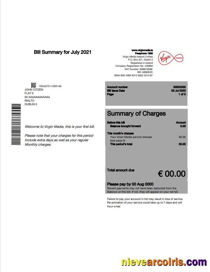 Ireland Virgin Media utility bill, version 1